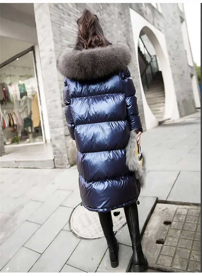 Глянцевое пуховое пальто зимняя женская водонепроницаемая куртка с погонами большого размера свободная теплая Толстая длинная парка с капюшоном jaqueta feminina f1662