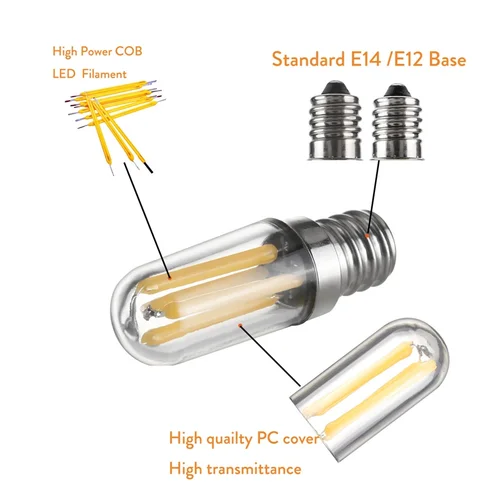 E12 E14 LED 전구 디밍 가능 110V 220V 냉장고 조명 4W 램프 필라멘트 COB 램프, 샹들리에 용 30W 할로겐 램프 교체 3
