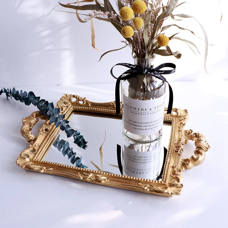 European Resin Mirror Jewelry Earrings Necklace Tray Flower Storage Home Decoration | Дом и сад
