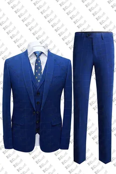 

Royal Blue Plaid One Button Men Suits 3 Pcs Suits for Men Prom Tuxedo Slim Fit Groom Wedding Suits For Men Custom Blazer
