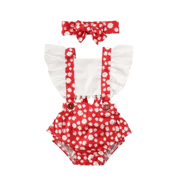 

Pudcoco Newborn Baby Girl Clothes Sleeveless Ruffle Patchwork Print Romper Jumpsuit Headband 2Pcs Outfits Sunsuit Summer Set