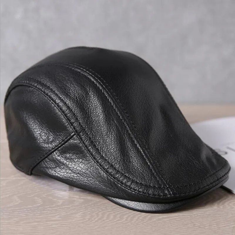 

SILOQIN 2022 Spring Autumn Men's Sheepskin Leather Berets Male Bone Simple Casual Fashion Hat Snapback Cap Genuine Leather Caps