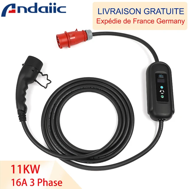 11kw Ev Charger 3 Phase Type 2 16a Iec 62196 Fast Charging Cable Portable  With Current Adjustable Ce For Electric Car - Chargers & Service Equipment  - AliExpress