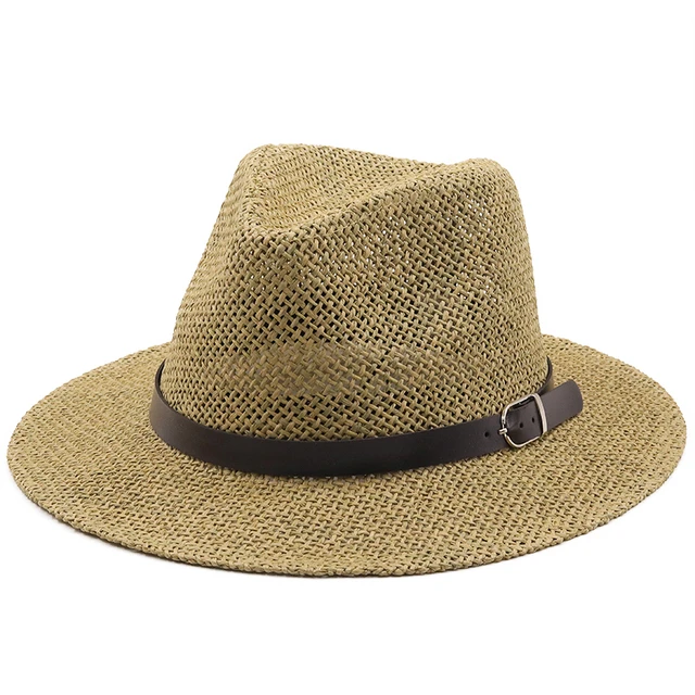 Simple jazz Panama Hat with Belt Summer Sun Hats for Women Man