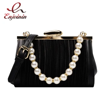

Velvet Pleated Pearl Chain Ladies Messenger Bag Women's 2020 Elegant One-Shoulder Handbag Ladies Purses Crossbody for Women