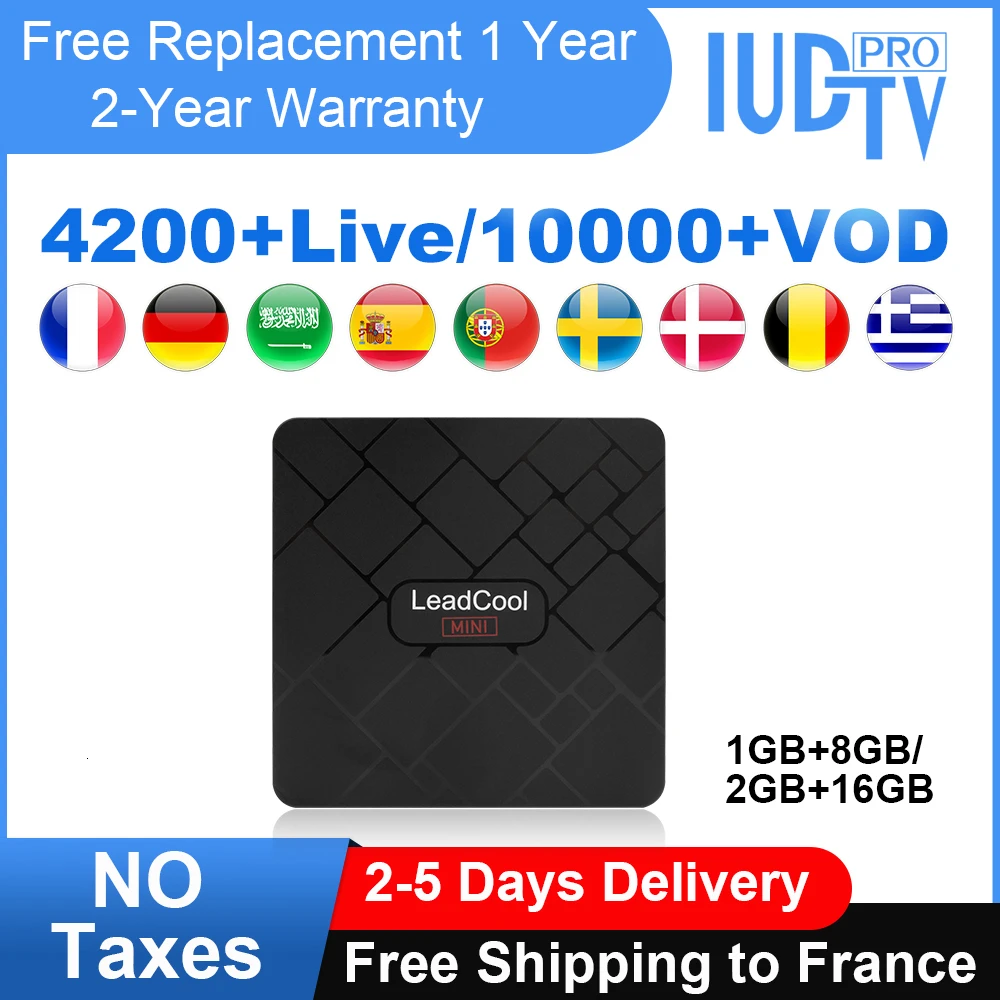 

France IPTV Sweden box Android 8.1 with 1 Year IUDPRO IPTV Subscription Leadcool mini smart box IPTV Italy Spain IP TV top box