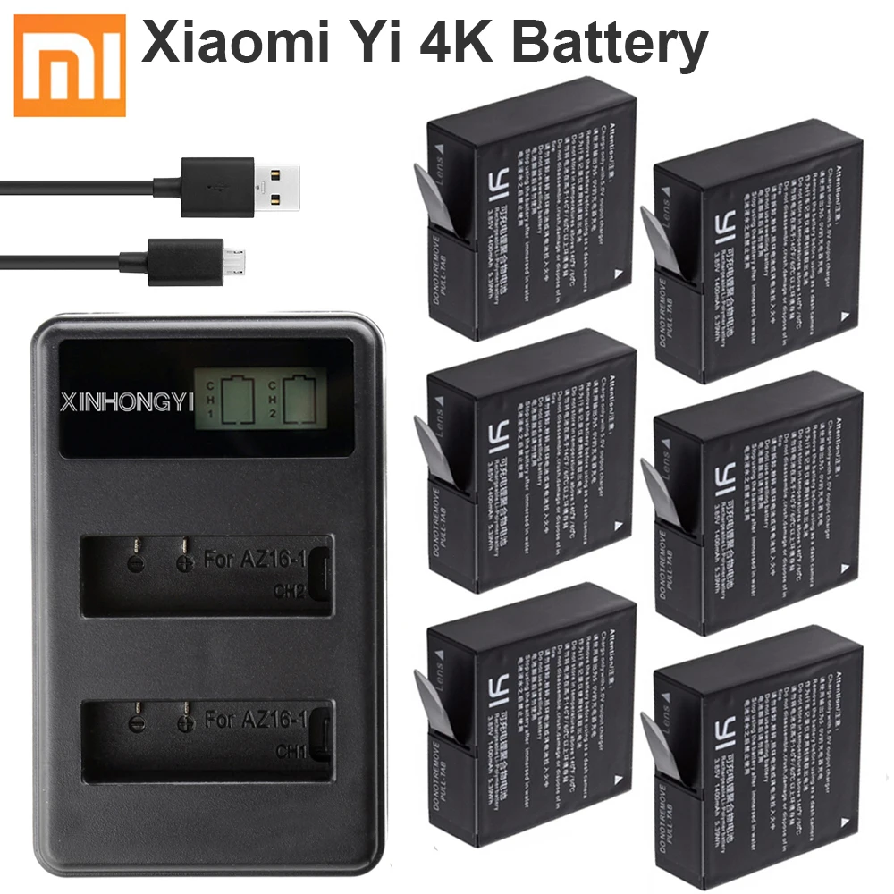 Оригинальные аккумуляторы 1400 мАч для Xiaomi Yi батарея 2 4K XiaoYi II + двойное зарядное