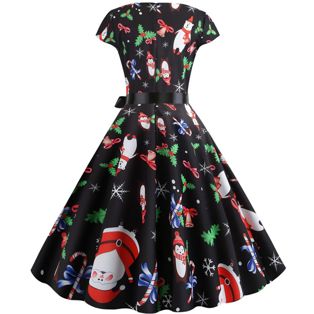JAYCOSIN Summer Christmas Dresses Women Vintage Robe Swing Pinup Elegant Party Dress  Loose Short Sleeve Casual Plus Size 918