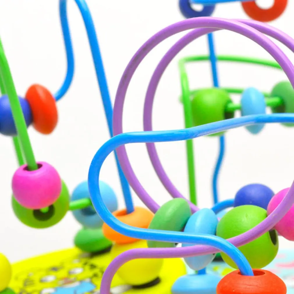 Baby Kisd Wooden Puzzle Toy Mini Around Beads Colorful Wire Maze Roller Coaster Educational Mathematics Toy Kid Christmas Gifts