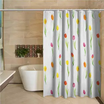 

Watercolor Flower Professional Shower Curtain Colorful Tulips Pattern Country Style Floral Design Watercolor Effect Art