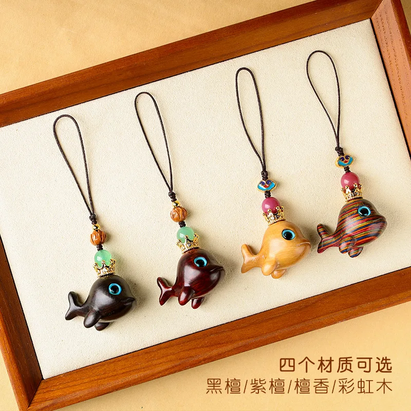 

Rosewood Crown Dolphin Pendant Keychain Handle Piece Green Sandalwood Phone Chain Wooden Accessories Bag Pendant