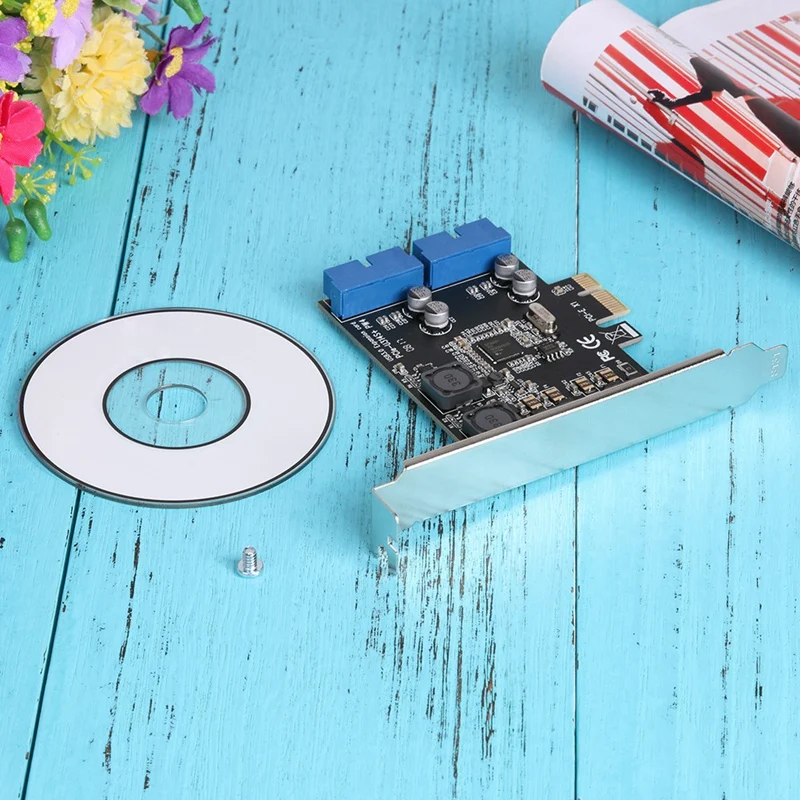 2 шт Pci-E Плата расширения адаптер внешний 2 порта Usb 3,0 концентратор внутренний 19Pin разъем Pci-E карта 4Pin Ide разъем питания, 12x6,9