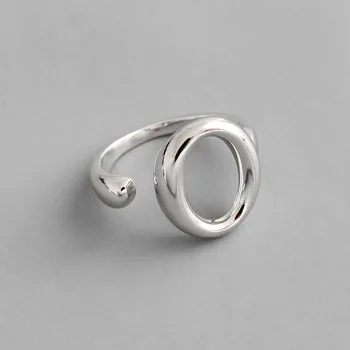 

Simple Authentic S925 Sterling Silver FINE Jewelry Glossy Open Oval Geometric ring Punk TLJ834