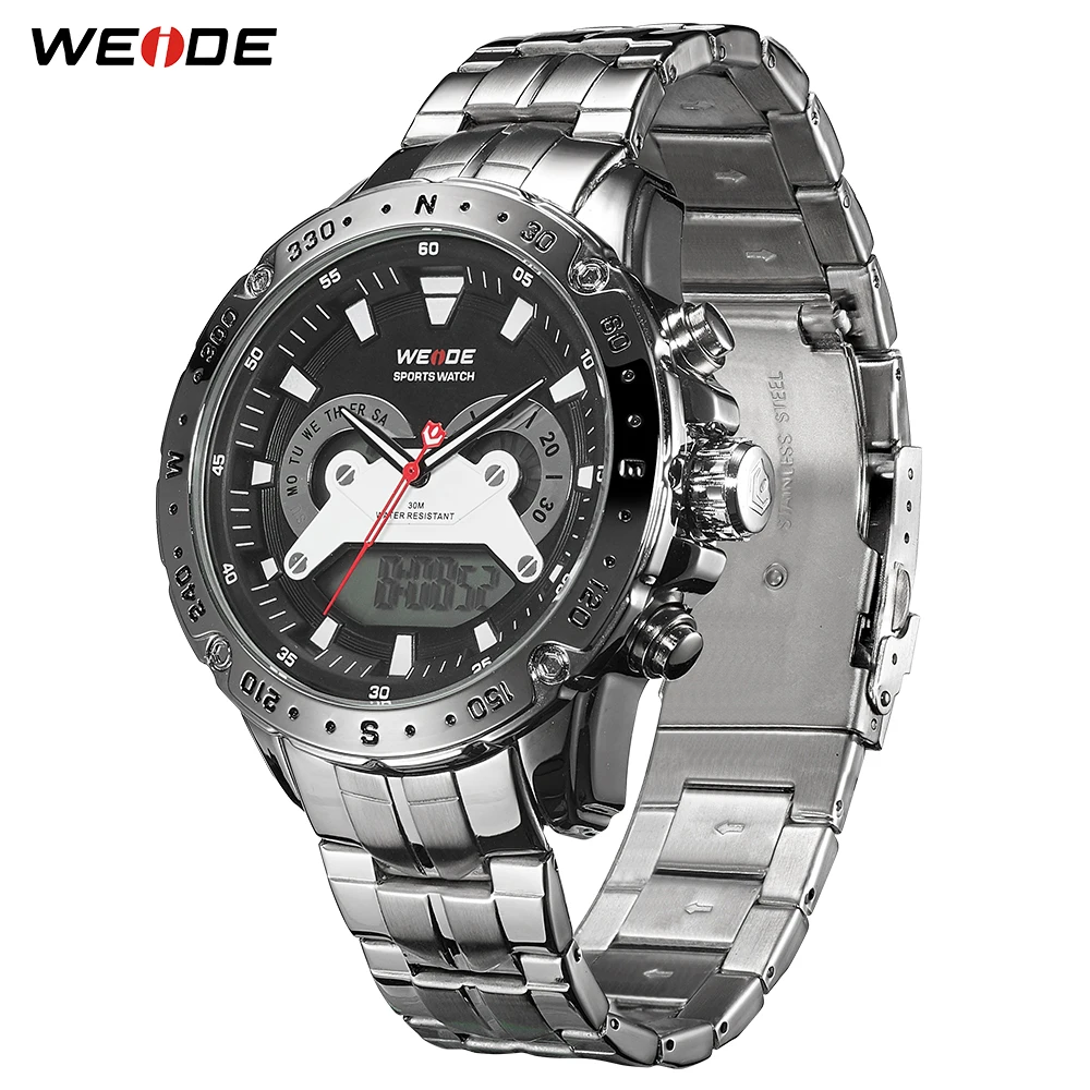 

WEIDE Mens watch Fashion Analog Digital Display Quartz metal band Belt Wristwatches Automatic Date Clock 2019 Relogio Masculino