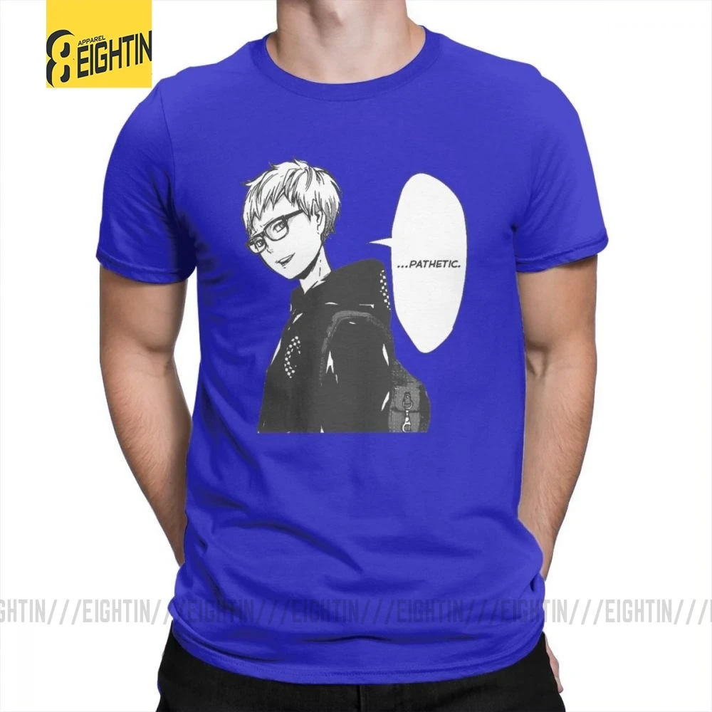 Футболки Haikyuu, футболки Tsukishima Kei, Классические летние футболки с коротким рукавом и круглым вырезом, хлопок, комиксы, футболки для мужчин, большие размеры - Цвет: Синий