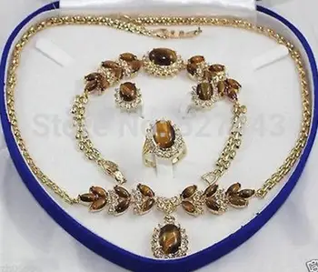 

Free Shipping Wholesale Beautiful Tiger Eye Stone necklace bracelet earring ring set