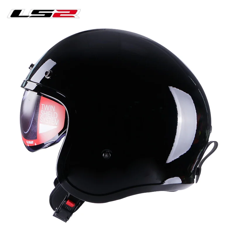 LS2 OF599, Ретро шлем с открытым лицом, мотоциклетный шлем с откидным козырьком и моющейся внутренней накладкой, винтажный Ретро шлем Casco moto LS2 - Цвет: Glolss Black