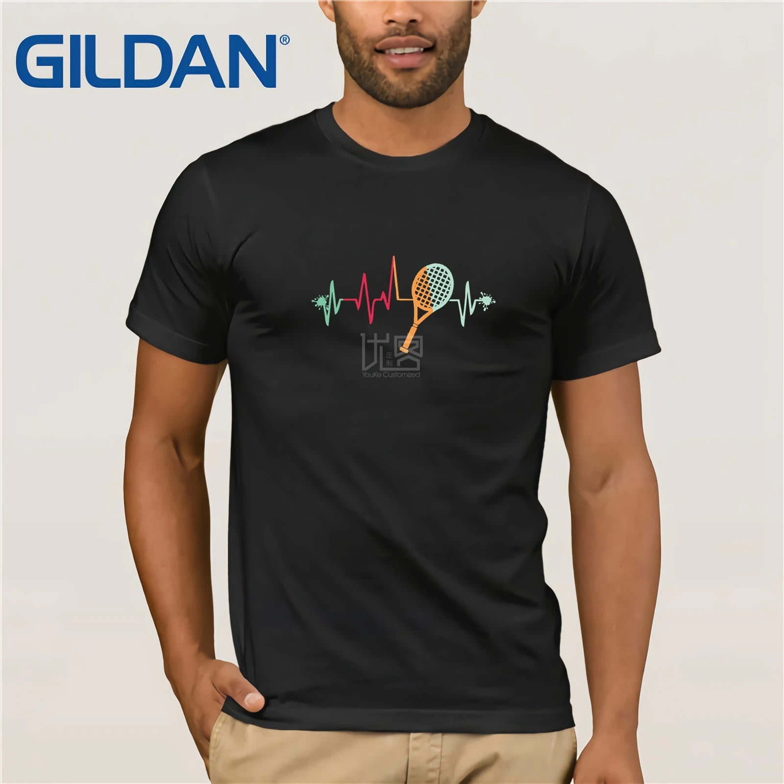 

Tennis Racquet Heartbeat Retro Tennis Player Gift T-Shirt 2019 Summer Men's Short Sleeve T-Shirt Funny Tees Cotton Tops T Shirt