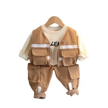 Nueva primavera bebé niñas ropa de algodón de los niños de la moda niños chaleco camiseta pantalones 3 unids/set otoño niño traje de niños ropa deportiva