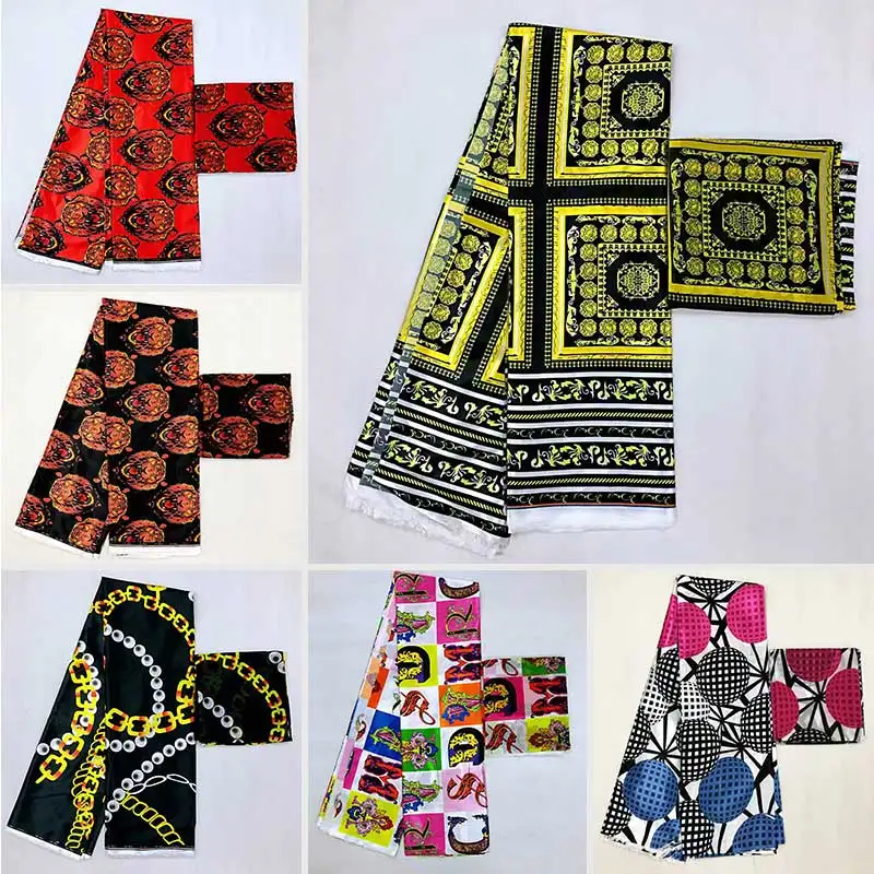 

Hot sale Gahna Style satin silk fabric with organza ribbon African wax design !MA3712
