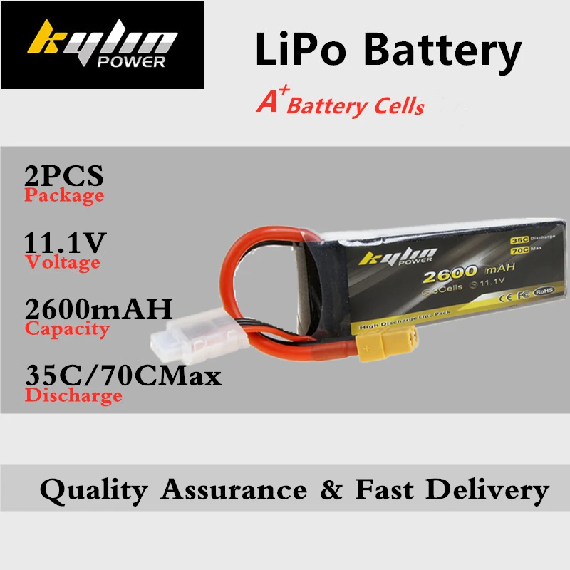 

2PCS Lipo Battery 3S 11.1V 2600mAh 35C/70C Max For RC Drones Quadcopter Airplane Multicopter Helicopter high-rate Lithium Batter