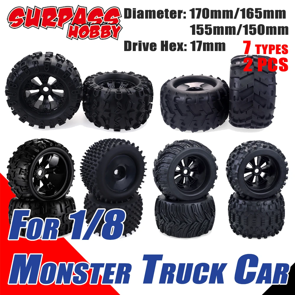 SURPASS HOBBY 2PCS 170MM 165MM 155MM 150MM Tyre Weel Monster Truck Tires Wheels 17mm Hub Hex for 1/8 RC Car Redcat Traxxas Trx4 | Игрушки и