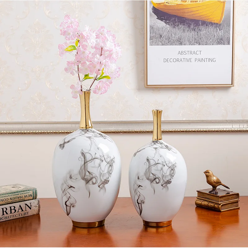 

Creative Ceramic Vase Modern Light Luxury White Gold-plated Vase New House Decoration Office Creative Decoration