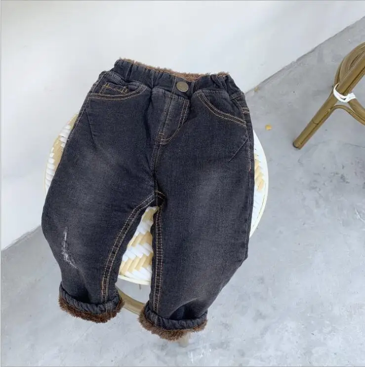 Плотные джинсовые штаны для мальчиков и девочек, модные детские джинсы на осень и зиму, От 1 до 7 лет, PP193 - Цвет: Черный