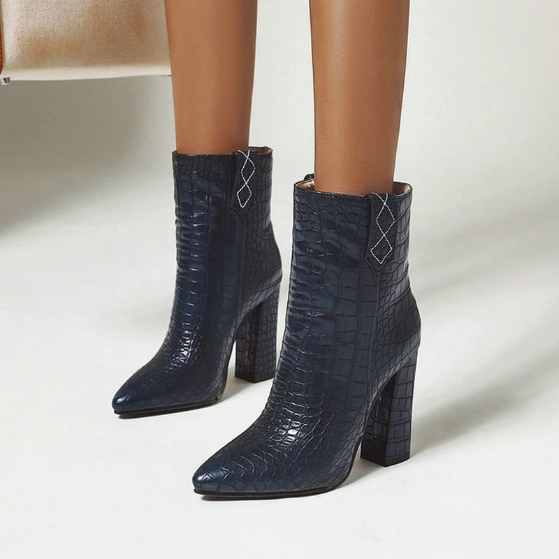 ladies blue leather ankle boots