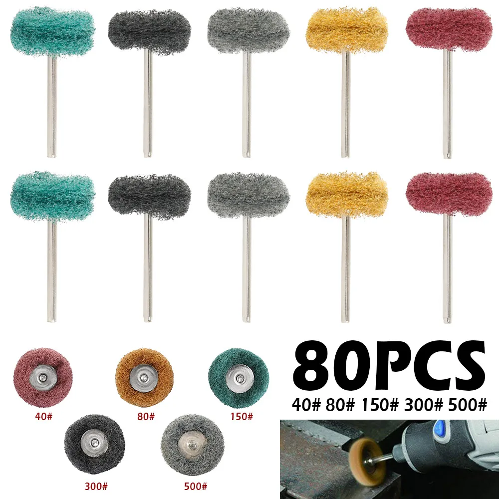 

80pcs Grinding Sanding Head Abrasive Buffing Wheel Brush Scouring Pad Set Nylon Fiber for Polishing Metal 1"25mm Set for Dremel