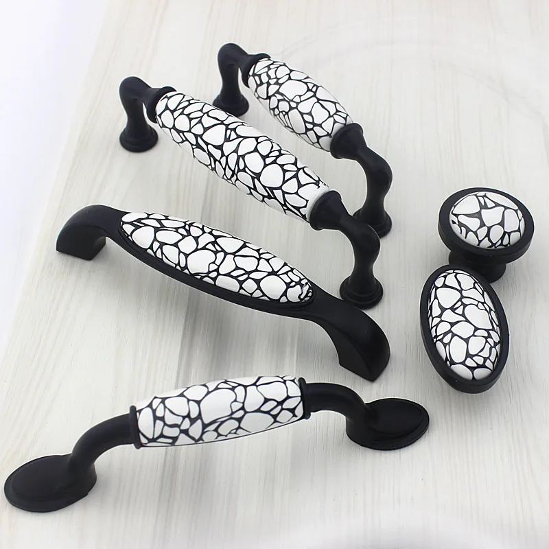 Cabinet Door Handle and Knob Drawer Pulls Closet Pen Ceramic Cupboard Pull Furniture Grip Black Marble Crack|Ручки шкафа| |