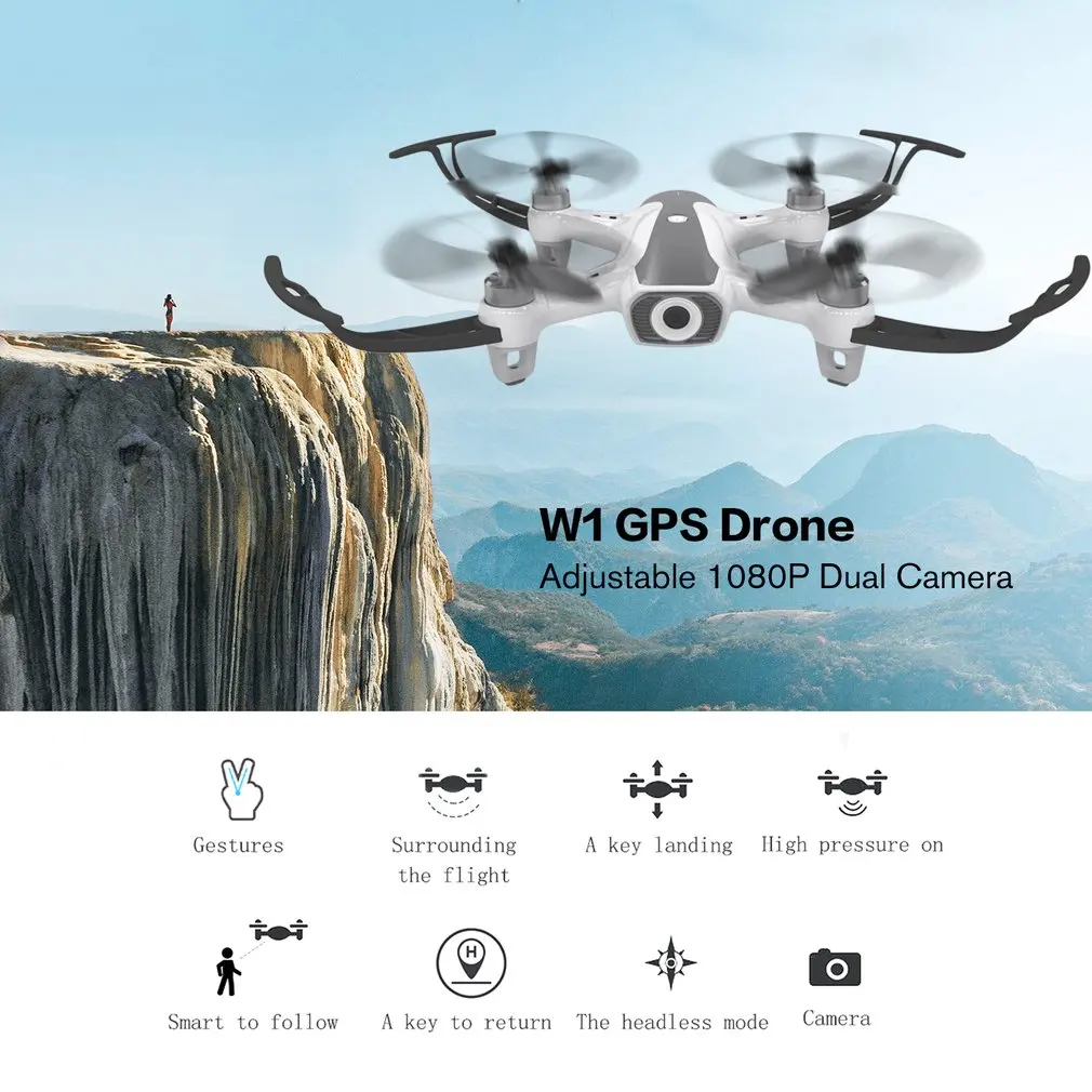 W1 gps Регулируемая 1080P двойная камера антенна RC Дрон автомобиль высота удерживает один ключ возврата/посадки/выключения Радиоуправляемый беспилотный Дрон