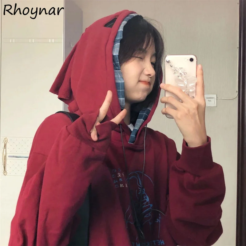 

Hoodies Women Hot Sale Autumn Patchwork Printed Chic Street Full Sleeve Loose College Feminino All-match Cozy Young Clothing Ins