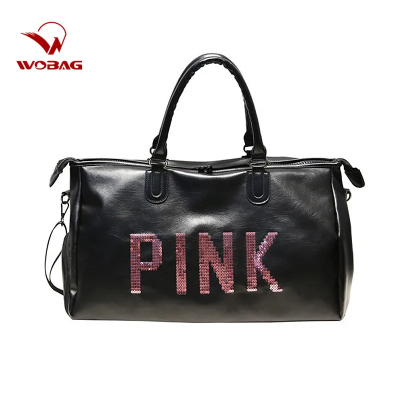 

PU Leather Sports Gym Bag Fashion Women Pink Travel Luggage Bag Waterproof Large Capacity Weekend Duffle Bag
