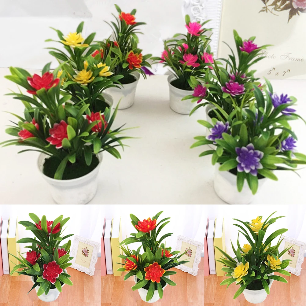 1pc Artificial Flowers In Pots Lotus Flower Potted Plant Bonsai Desktop Decoration Iskusstvennye Rasteniya Artificial Plants Aliexpress