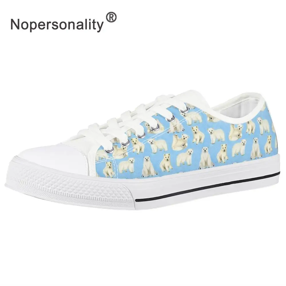 

Nopersonality Polar Bear Printed Woman Low Top Canvas Shoes Breathable Lace Up Sneakers Girl Lady Casual Vulcanized Shoes