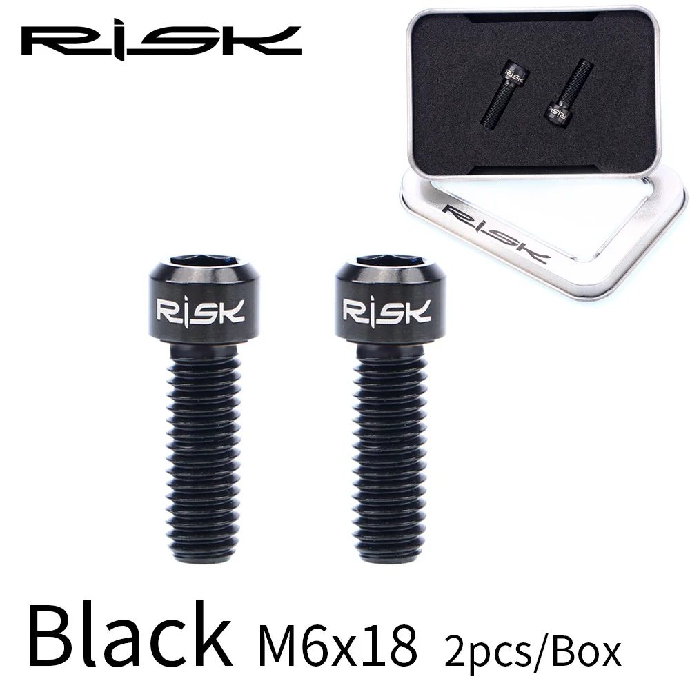 Black RISK 2 шт. M6* 18 мм MTB велосипедный титановый сплав Кривошип болт дисковый тормозной суппорт крепежные винты для дорожного Кривошип горного велосипеда замок винт - Цвет: Black