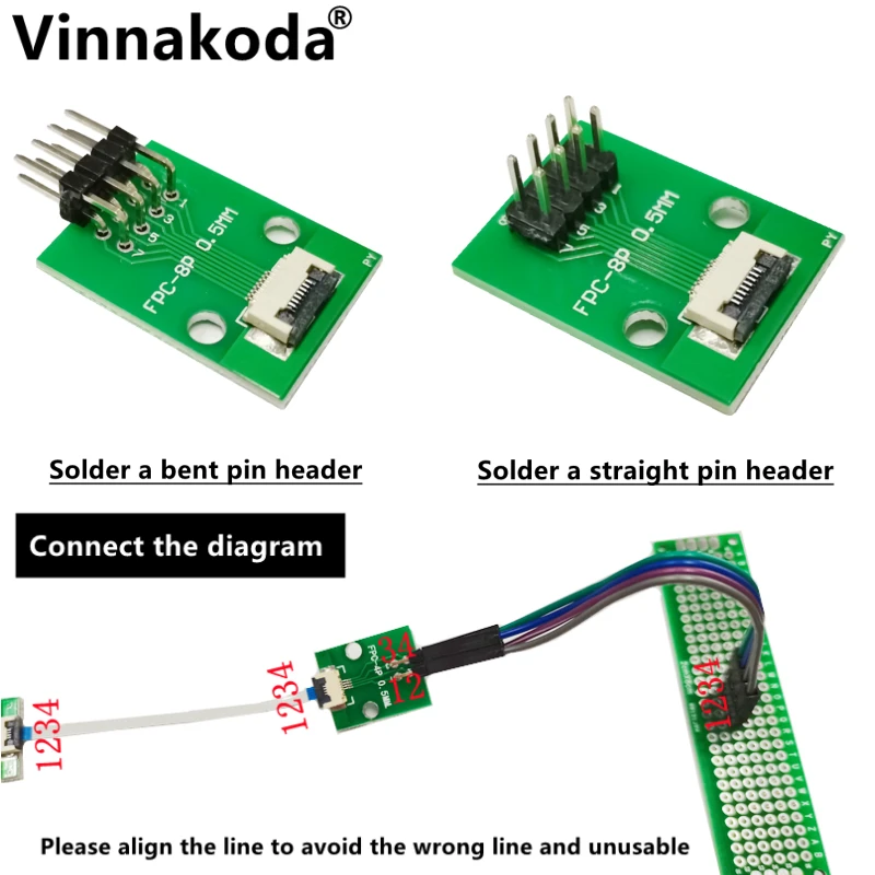2PCS FFC/FPC adapter board 0.5MM-8P to 2.54MM welded 0.5MM-8P flip-top connector Welded straight and bent pin headers