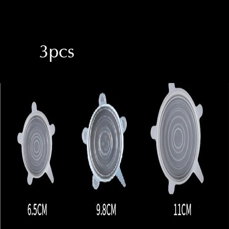 3 pcs 6Pcs Reusable Silicone Food Fresh Cover Food Grade Bowl Lid Wrap Fruit Vegetable Fresh-keeping Lids Pan Cooking Kitchen Stoppers - Цвет: 3 pcs
