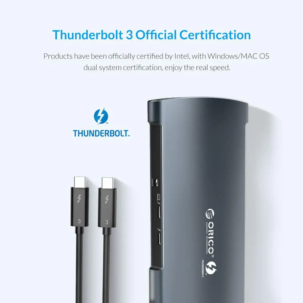 ORICO 40 Гбит/с настоящий Thunderbolt 3 док-концентратор USB Type C до 8 к DP HDMI USB3.0 RJ45 SD4.0 60 Вт зарядный адаптер для Macbook Pro huawei