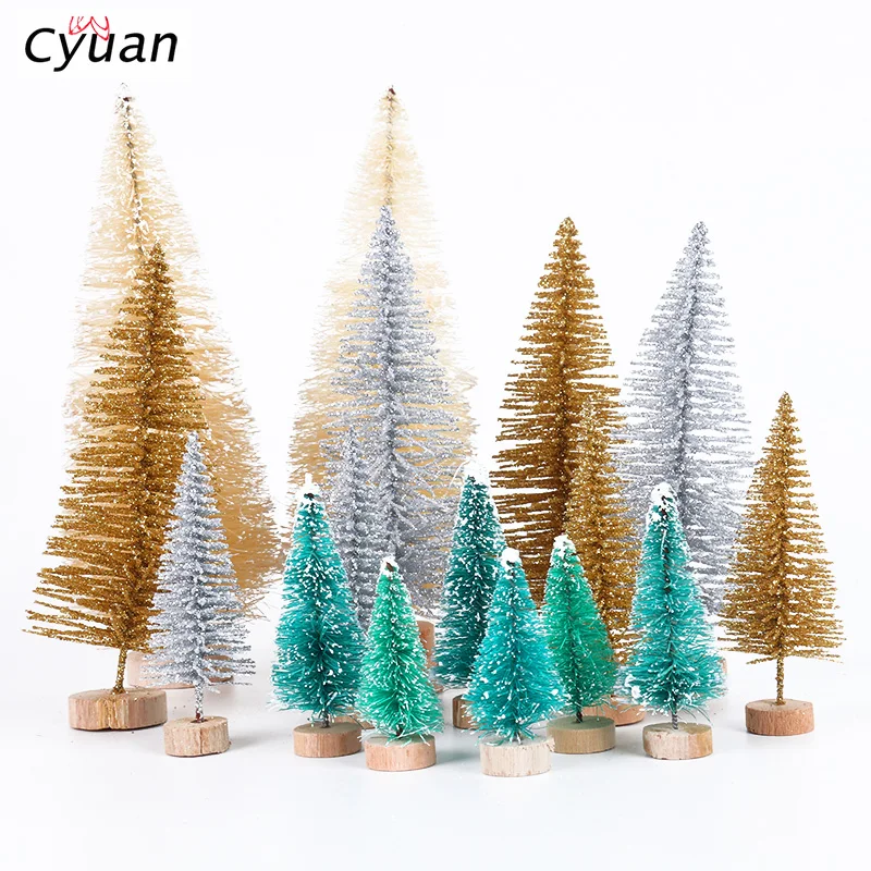 

Cyuan 8Pcs 3 Colors Sisal Fiber Mini Christmas Tree Snow Tree Small Pine Tree DIY Craft Xmas Home Decoration Christmas Ornaments