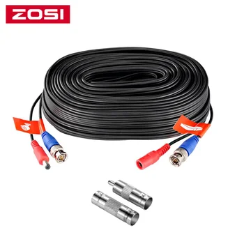 ZOSI CCTV 케이블 BNC 및 DC 플러그 케이블, CCTV 카메라 DVR 보안 블랙 감시 시스템 액세서리, 18.3M, 60ft