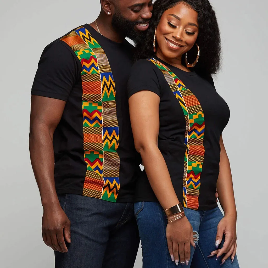 African Print T-shirt For Women Men Couple Lovers Tops Short Sleeve Casual Tee Tops Geometrc Patchwork Streetwear Summer Tshirt 1