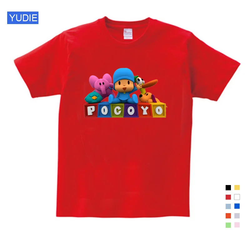 Pocoyo/Топ; детская футболка с короткими рукавами; летняя одежда для мальчиков; Одежда для маленьких девочек с героями мультфильмов; модная детская одежда для маленьких девочек