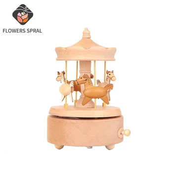 

Beech Wood Music Box, Carousel Rotating Circle Creative Music Box, Bookcase And Desk Home Decoration New Year And Christmas Gift