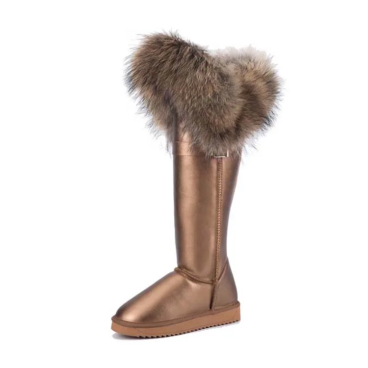 ; модные высокие зимние сапоги; botas mujer; женская зимняя обувь из натуральной кожи с натуральным лисьим мехом; - Цвет: GOLDEN
