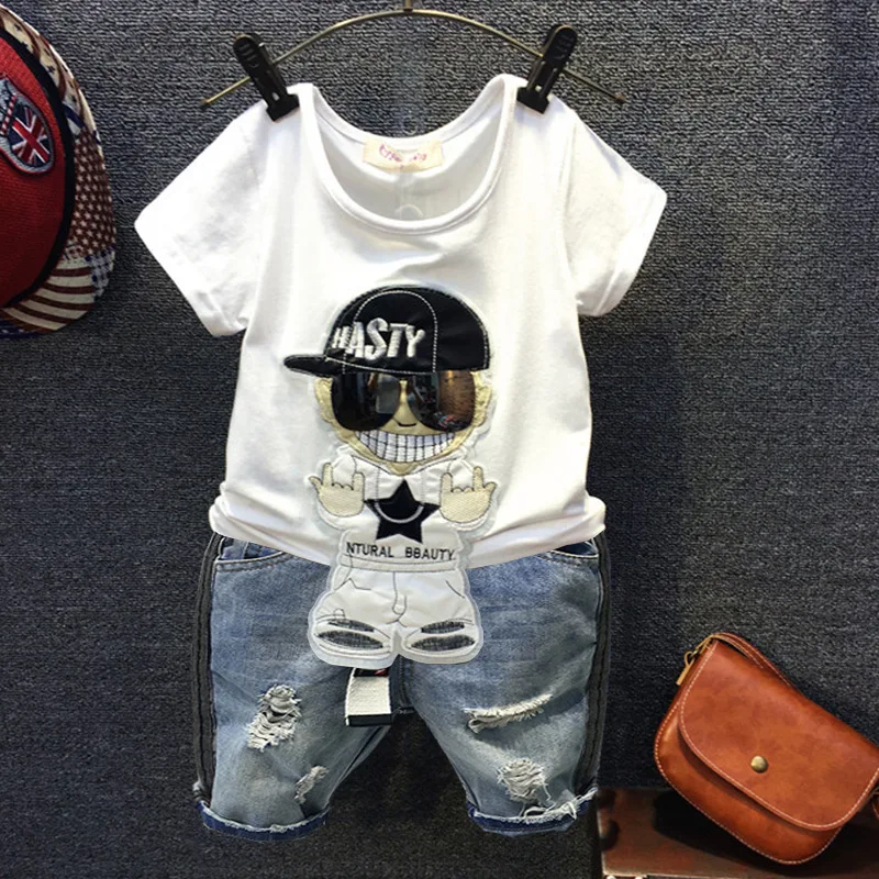 Summer Baby Kids Short Sleeves T-Shirts + Shorts Baby Boy Fashion Clothing Sets Lovely Clothing Outfits 2-7Years