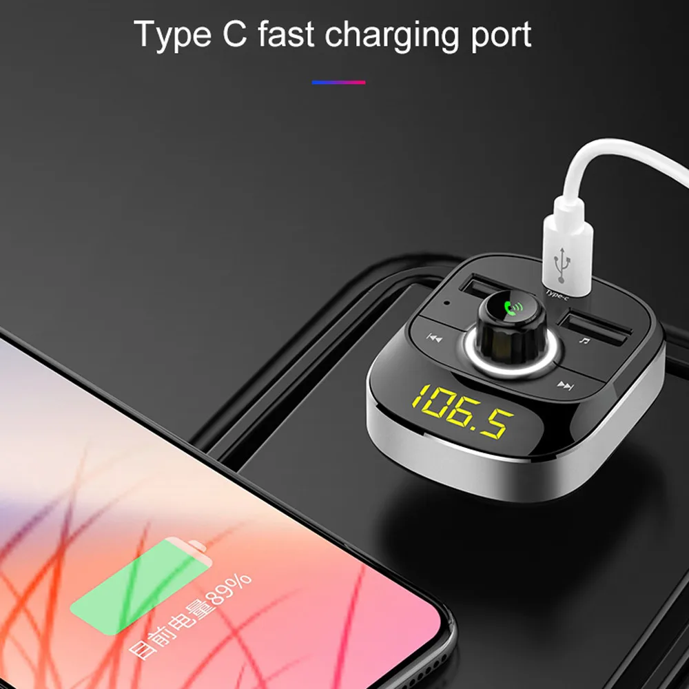 Двойной USB и type-c интерфейс зарядки беспроводной стерео MP3-плеер fm-передатчик Поддержка TF карты и U диск