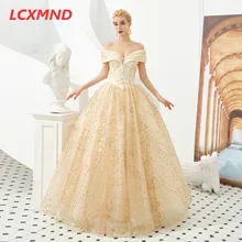 Золото с плеча бальные платья роскошное вечернее платье с бисером формальная церемония Выпускной длинные халаты