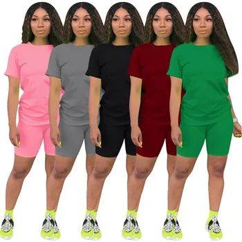 

Two Piece Set Summer Clothes Women Tracksuit Short Sleeve Top And Biker Shorts Sweat Suit Casual 2 Piece Outfits Matching Sets